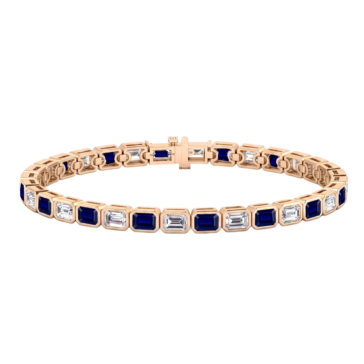 Bezel Set Natural Diamond and Blue Sapphire Tennis Bracelet RG