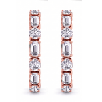 Alternating Emerald Cut and Round Natural Diamond Hoop Earrings RG 2