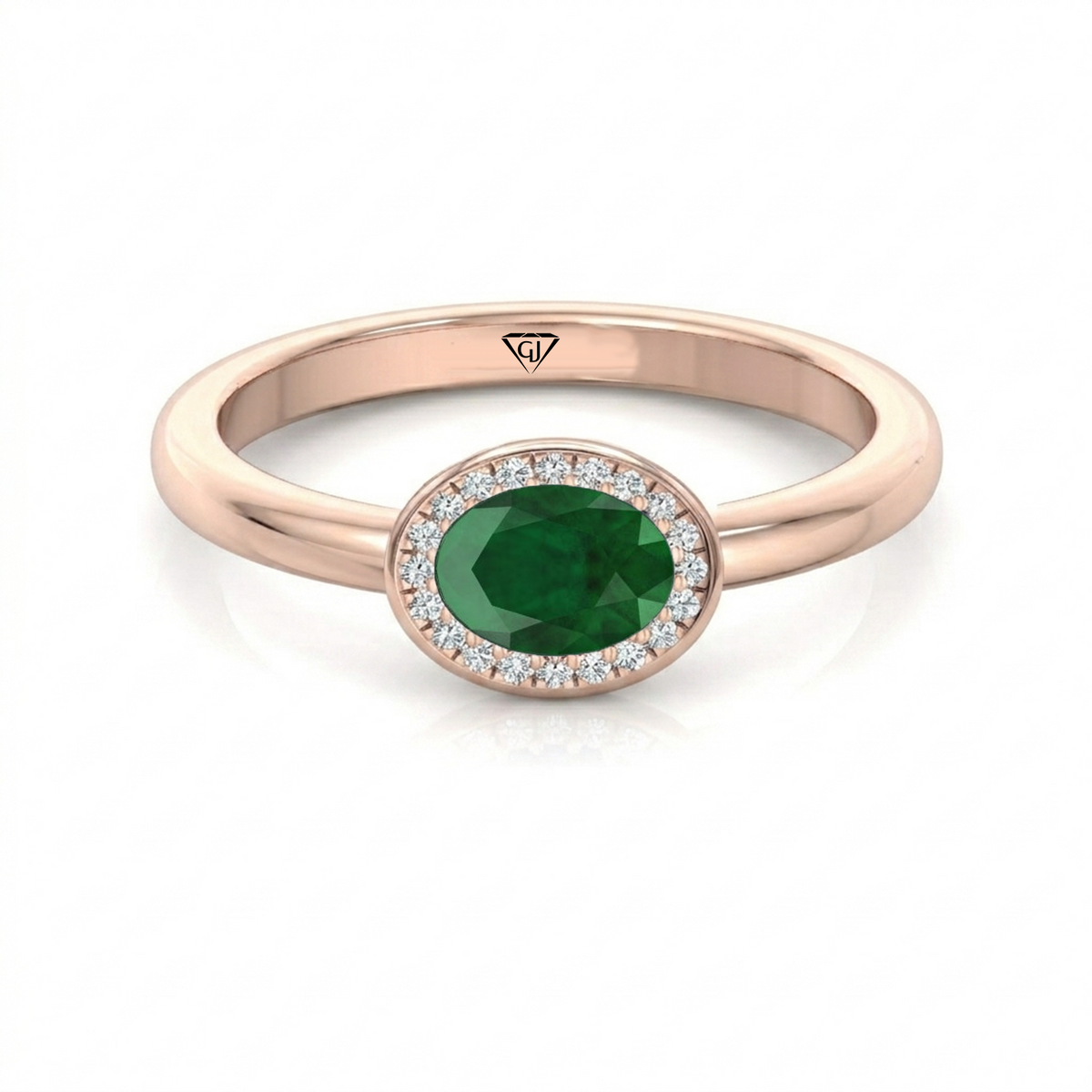 Natural Oval Shape Green Emerald Halo Engagement Ring RG 2