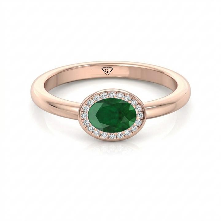 Natural Oval Shape Green Emerald Halo Engagement Ring RG 2