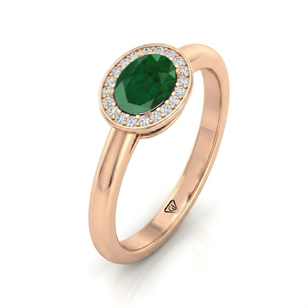 Natural Oval Shape Green Emerald Halo Engagement Ring RG