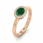 Natural Oval Shape Green Emerald Halo Engagement Ring RG