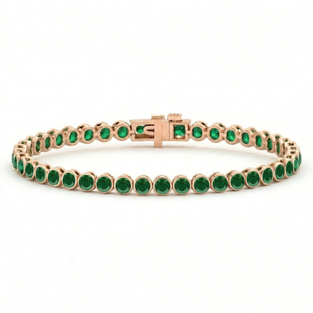 Natural Green Emerald Round Bezel Tennis Bracelet RG