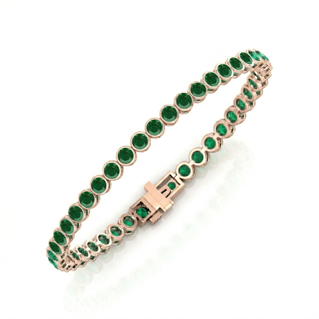Natural Green Emerald Round Bezel Tennis Bracelet RG 2