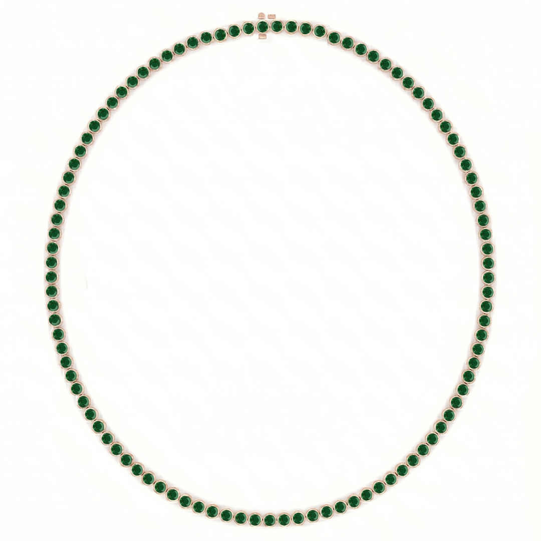 Bezel Set Natural Green Emerald Tennis Necklace RG