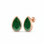 Bezel Set Natural Green Emerald Pear Shape Diamond Studs RG