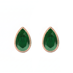 Bezel Set Natural Green Emerald Pear Shape Diamond Studs RG 2