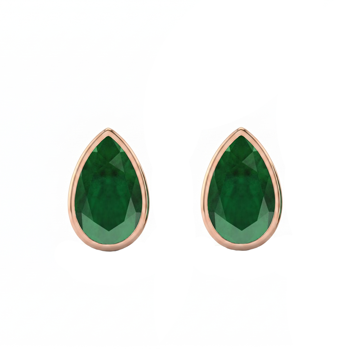 Bezel Set Natural Green Emerald Pear Shape Diamond Studs RG 2