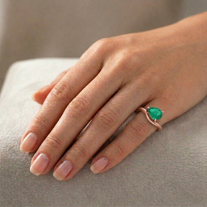 Natural Green Emerald Pear Shape Pinky Ring