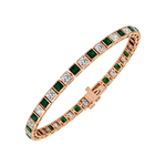 Bezel Set Princess Cut Natural Green Emerald & Natural Diamond Bracelet RG2