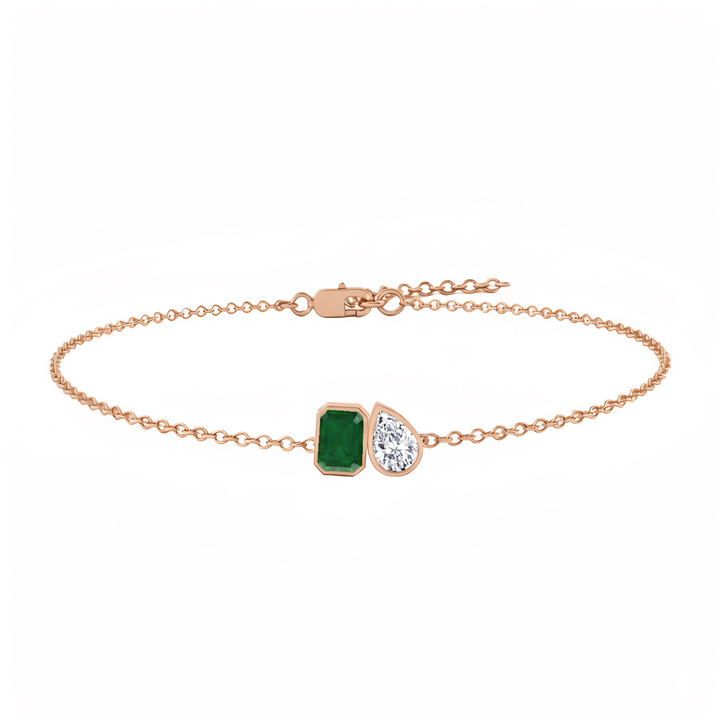 RG Green Emerald & Pear Diamond Bracelet front view