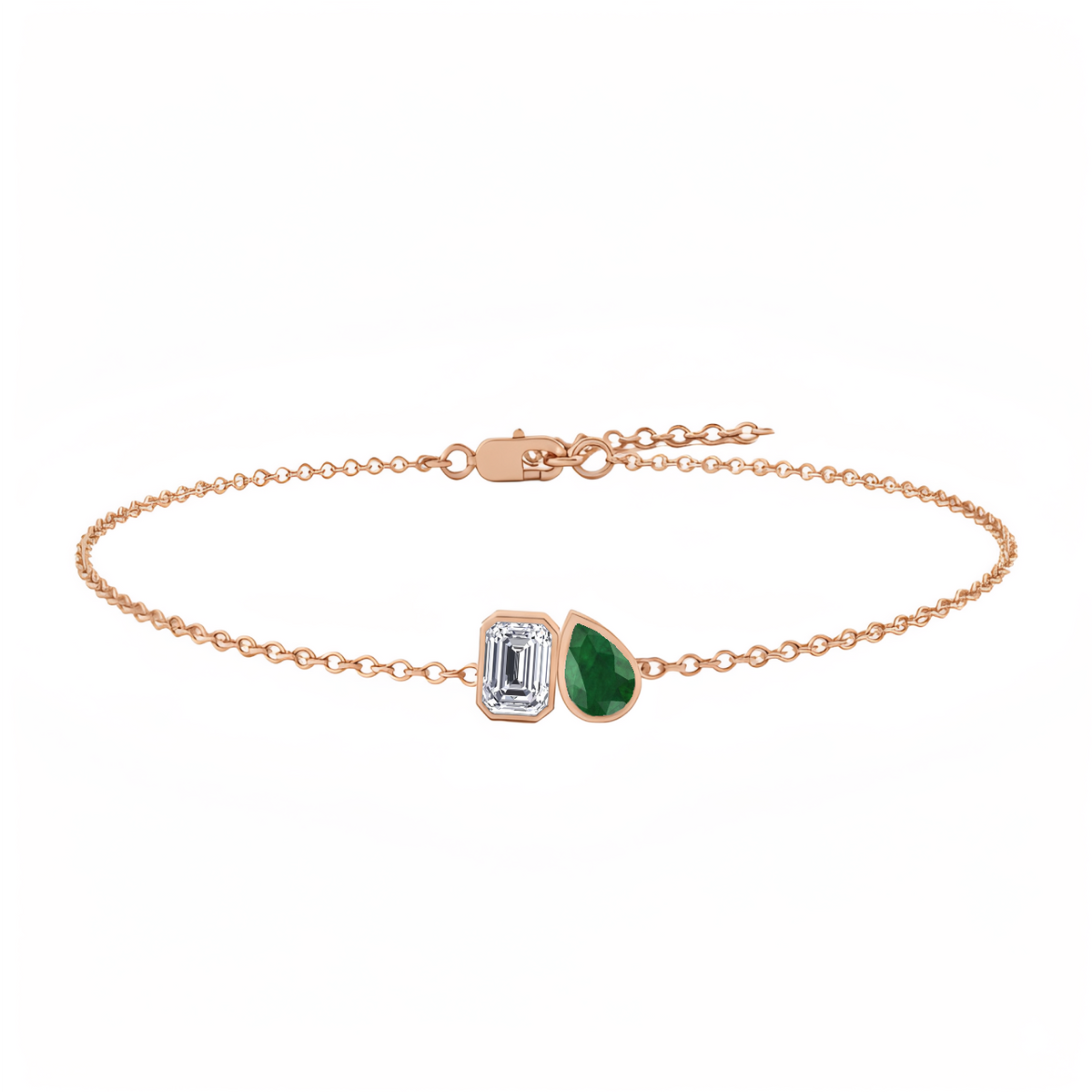 RG Emerald & Green Pear Shape Diamond Bracelet Front View