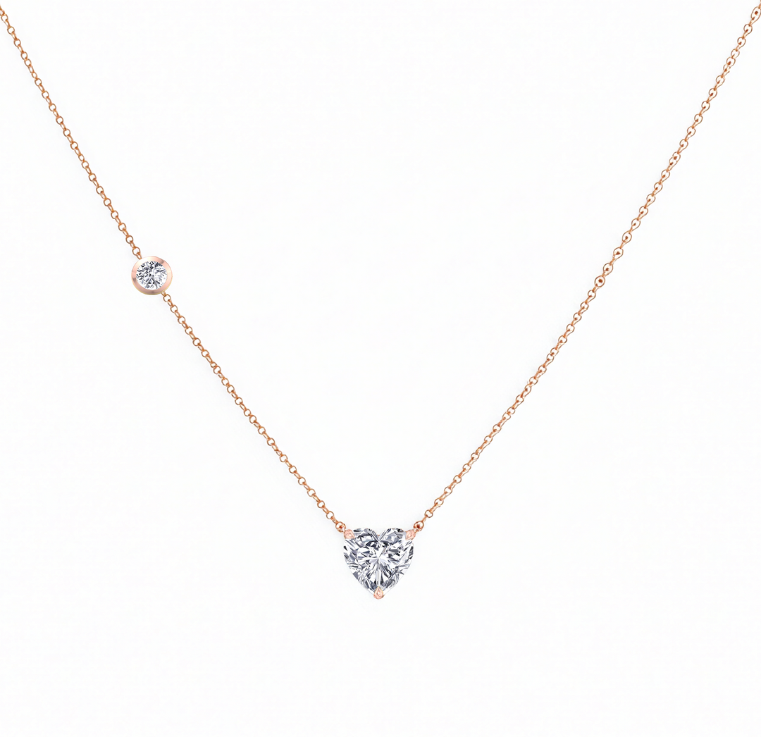 RG Heart Shape With Round Side Stone Natural Diamond Pendant front view