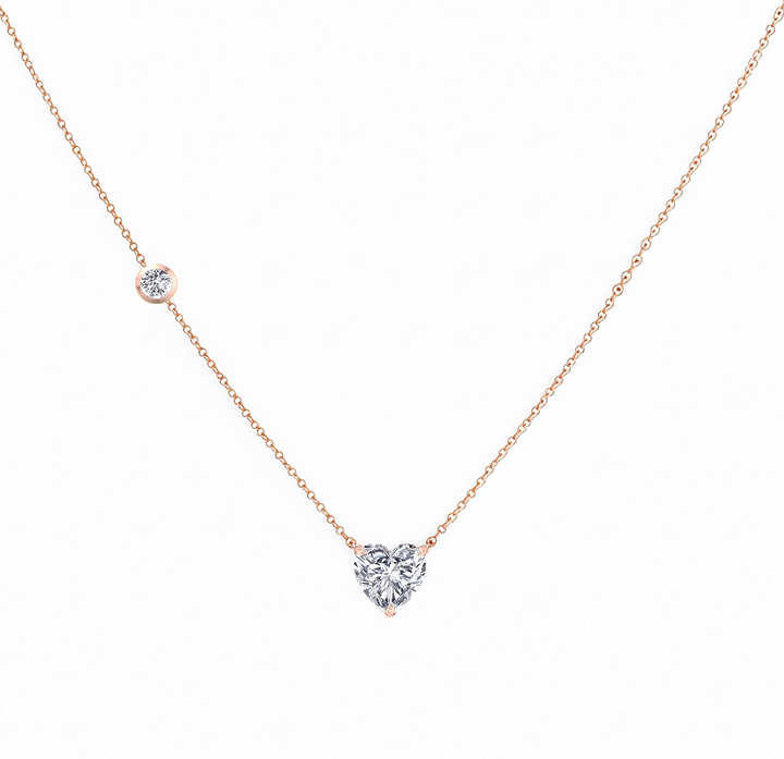 RG Heart Shape With Round Side Stone Natural Diamond Pendant front view
