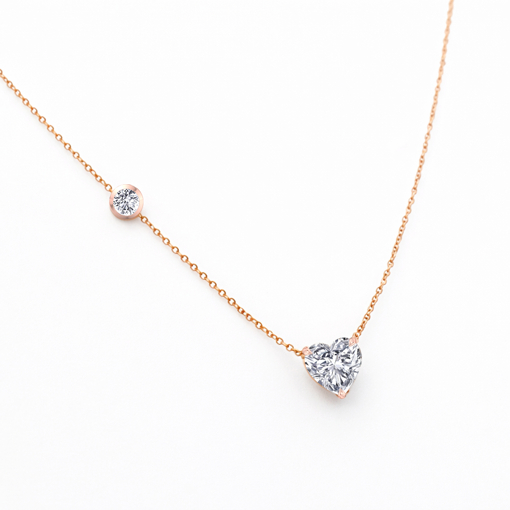 RG Heart Shape With Round Side Stone Natural Diamond Pendant slight side view