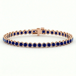 Bezel Set Natural Blue Sapphire Honeycomb Tennis Bracelet 14K RG