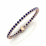 Bezel Set Natural Blue Sapphire Honeycomb Tennis Bracelet 14K RG2
