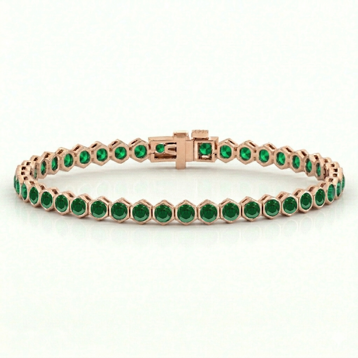 Bezel Set Natural Green Emerald Honeycomb Tennis Bracelet RG