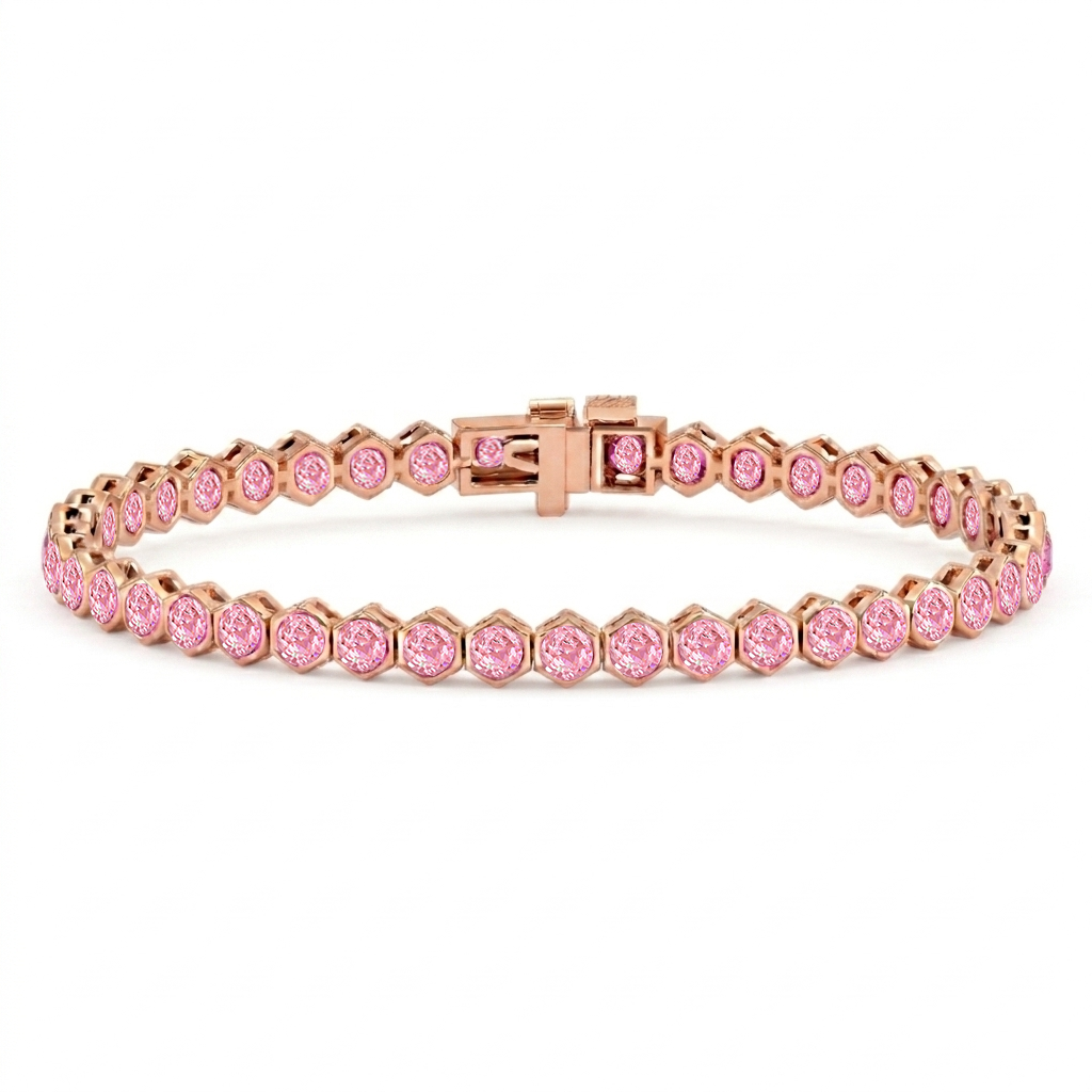 Bezel Set Natural Pink Sapphire Honeycomb Tennis Bracelet RG2