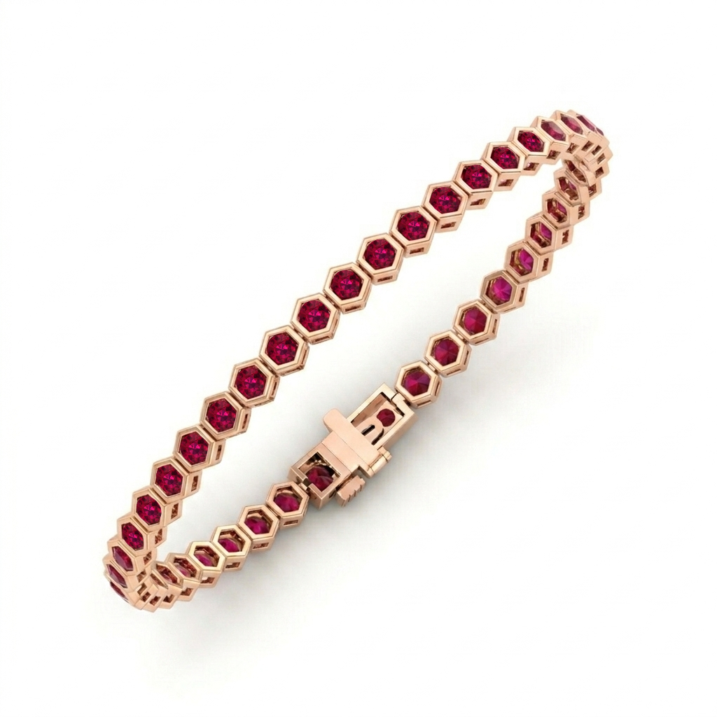 Bezel Set Natural Red Ruby Honeycomb Tennis Bracelet RG2