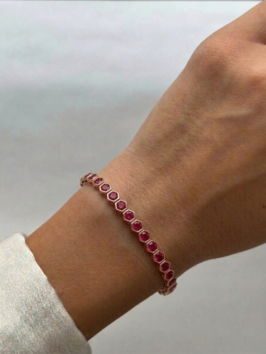 Bezel Set Natural Red Ruby Honeycomb Tennis Bracelet LIFESTYLE RG