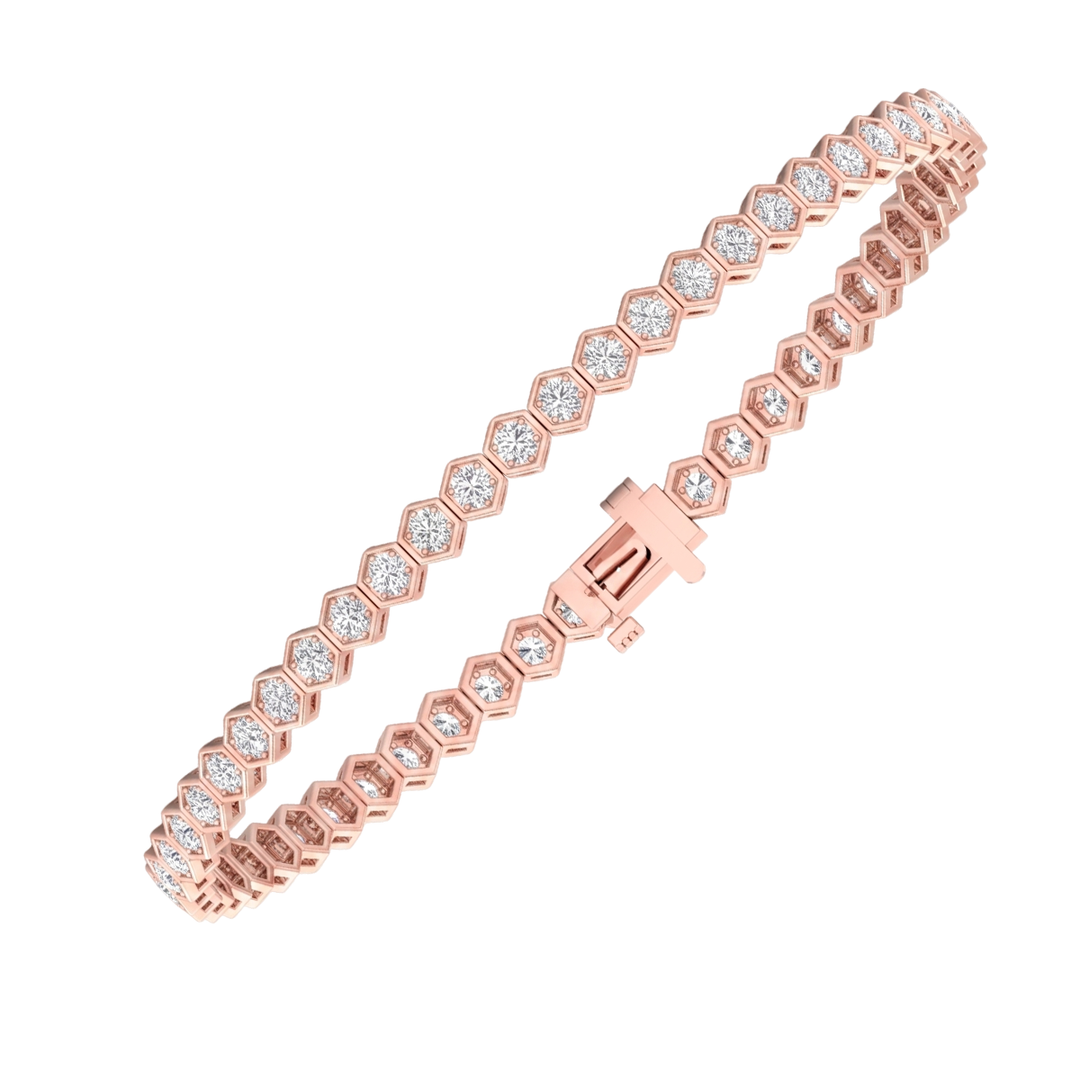 Bezel Set Natural Diamond Honeycomb Tennis Bracelet 14K Solid Gold