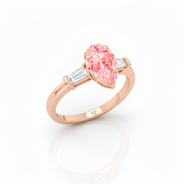 RG Pear Shape Pink Diamond Engagement Ring with Tapered Baguettes side view