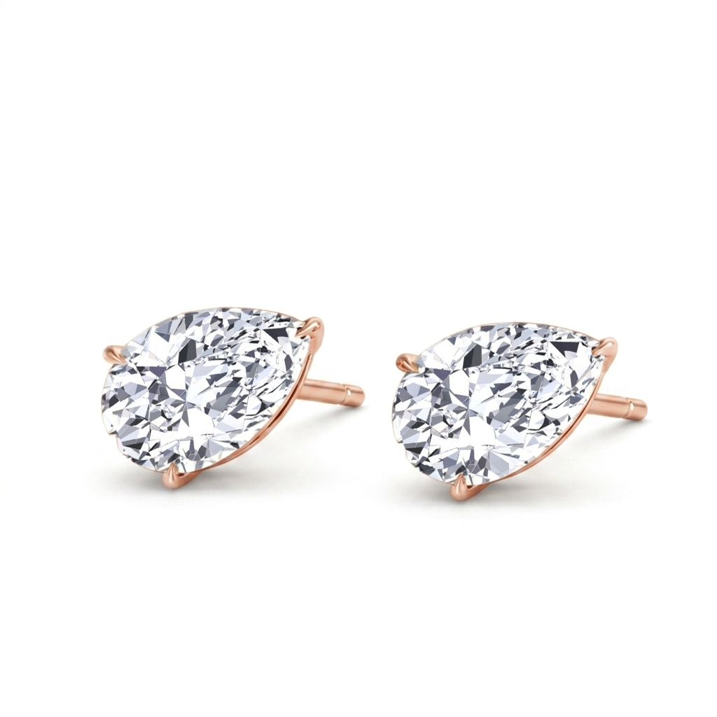 Pear Shaped East West Natural Diamond Studs RG