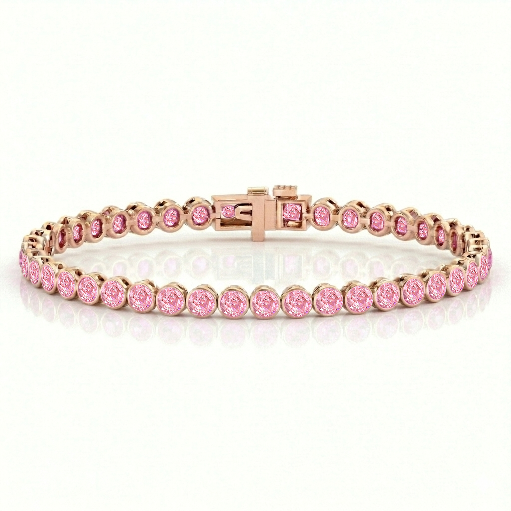 Bezel Set Natural Pink Sapphire Tennis Bracelet Rose Gold 18K