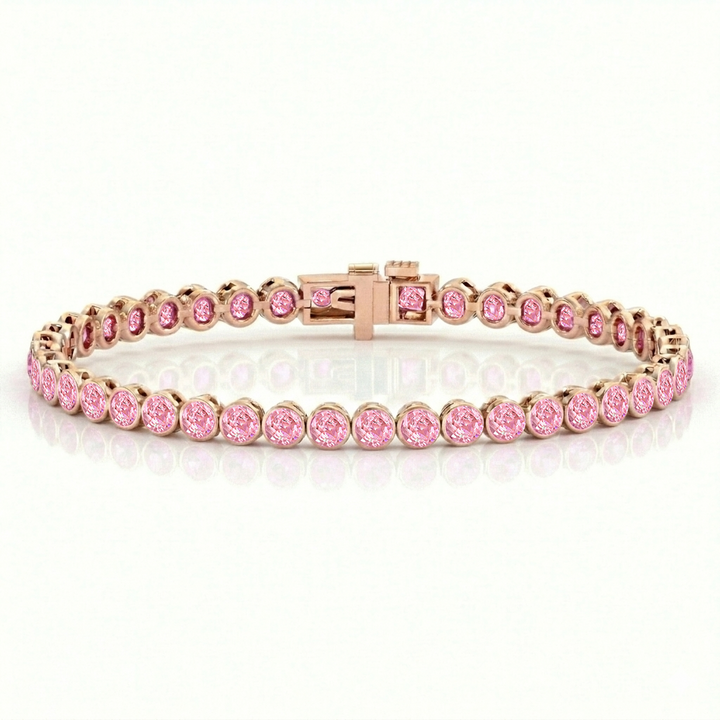 Bezel Set Natural Pink Sapphire Tennis Bracelet Rose Gold 18K