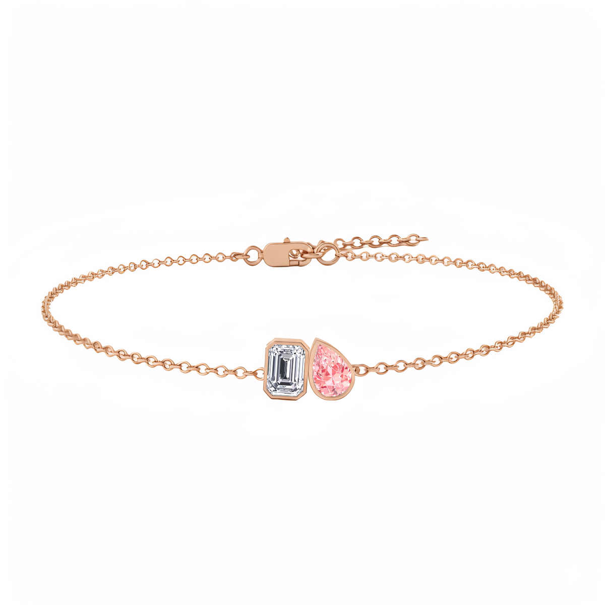 RG Natural Pink Sapphire Pear Shape & Diamond Emerald Shape Bracelet 1