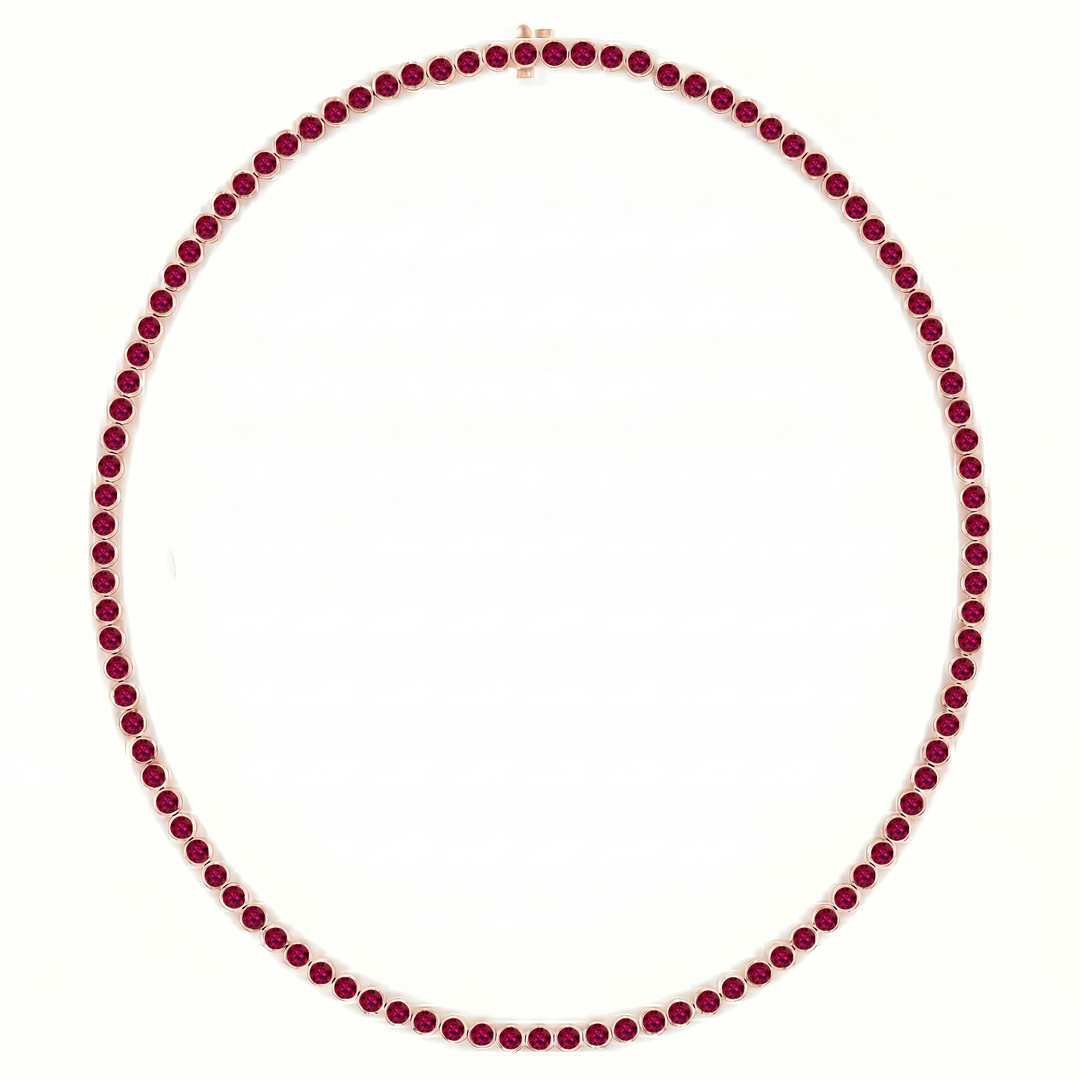 Bezel Set Natural Red Ruby Tennis Necklace RG