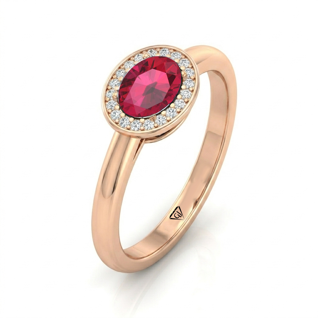 Natural Oval Shape Red Ruby Halo Engagement Ring RG 