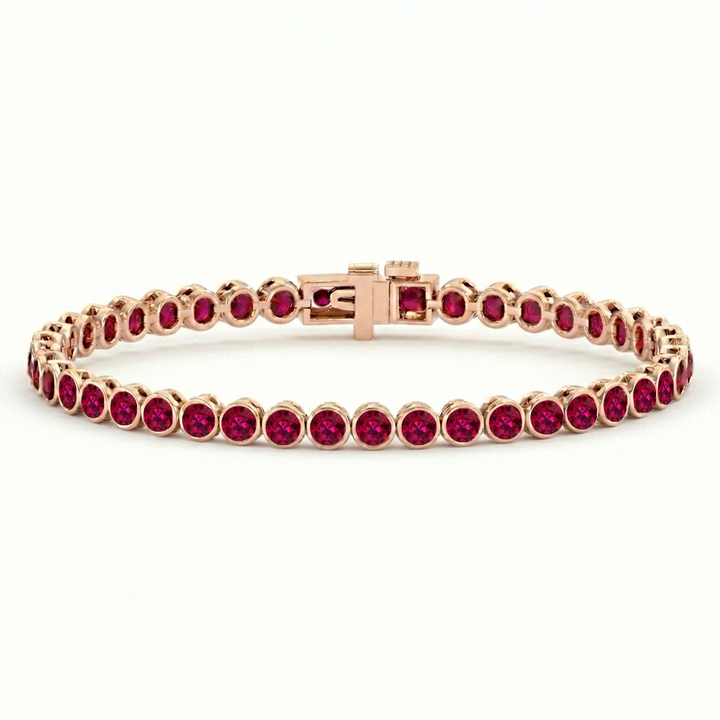 Bezel Set Natural Red Ruby Tennis Bracelet 14K Solid Gold