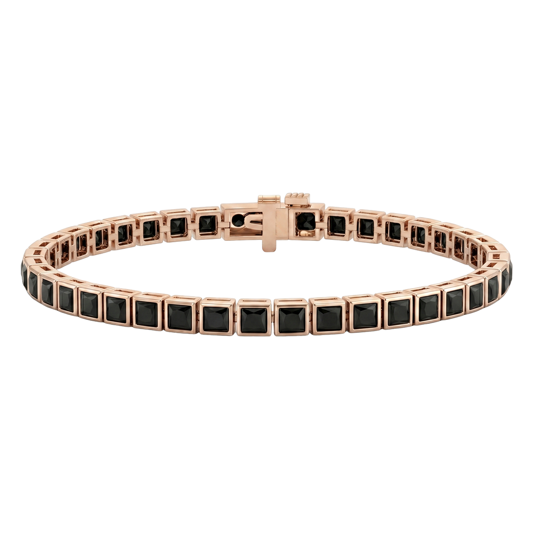 Bezel Set Princess Cut Natural Black Diamond Tennis Bracelet RG