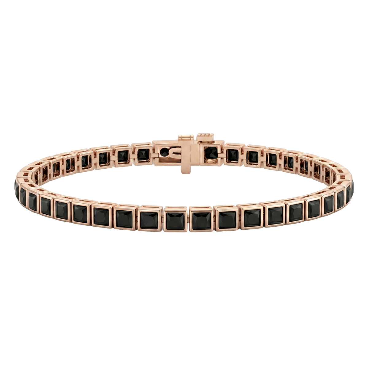 Bezel Set Princess Cut Natural Black Diamond Tennis Bracelet RG