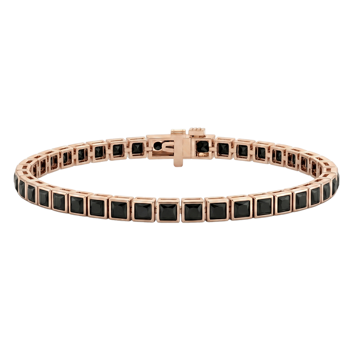 Bezel Set Princess Cut Natural Black Diamond Tennis Bracelet RG