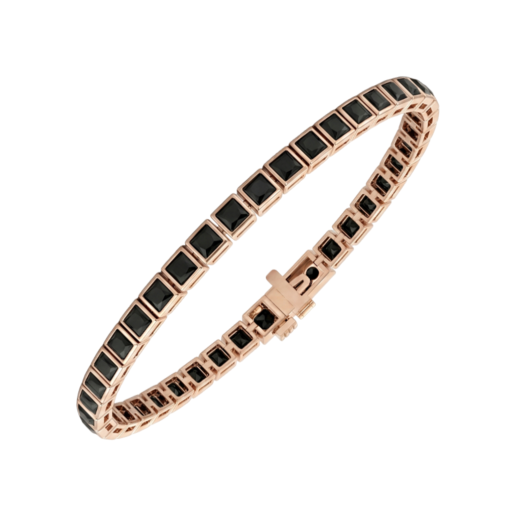 Bezel Set Princess Cut Natural Black Diamond Tennis Bracelet RG2