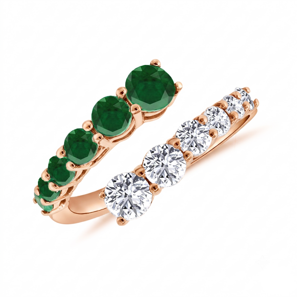 Round Cut Natural Green Emerald and Diamond Wrap Ring RG2