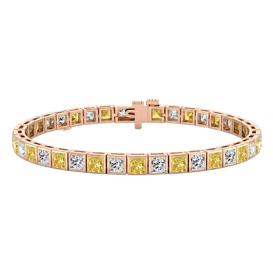 Bezel Set Princess Cut Natural Fancy Yellow & Natural Diamond Bracelet RG