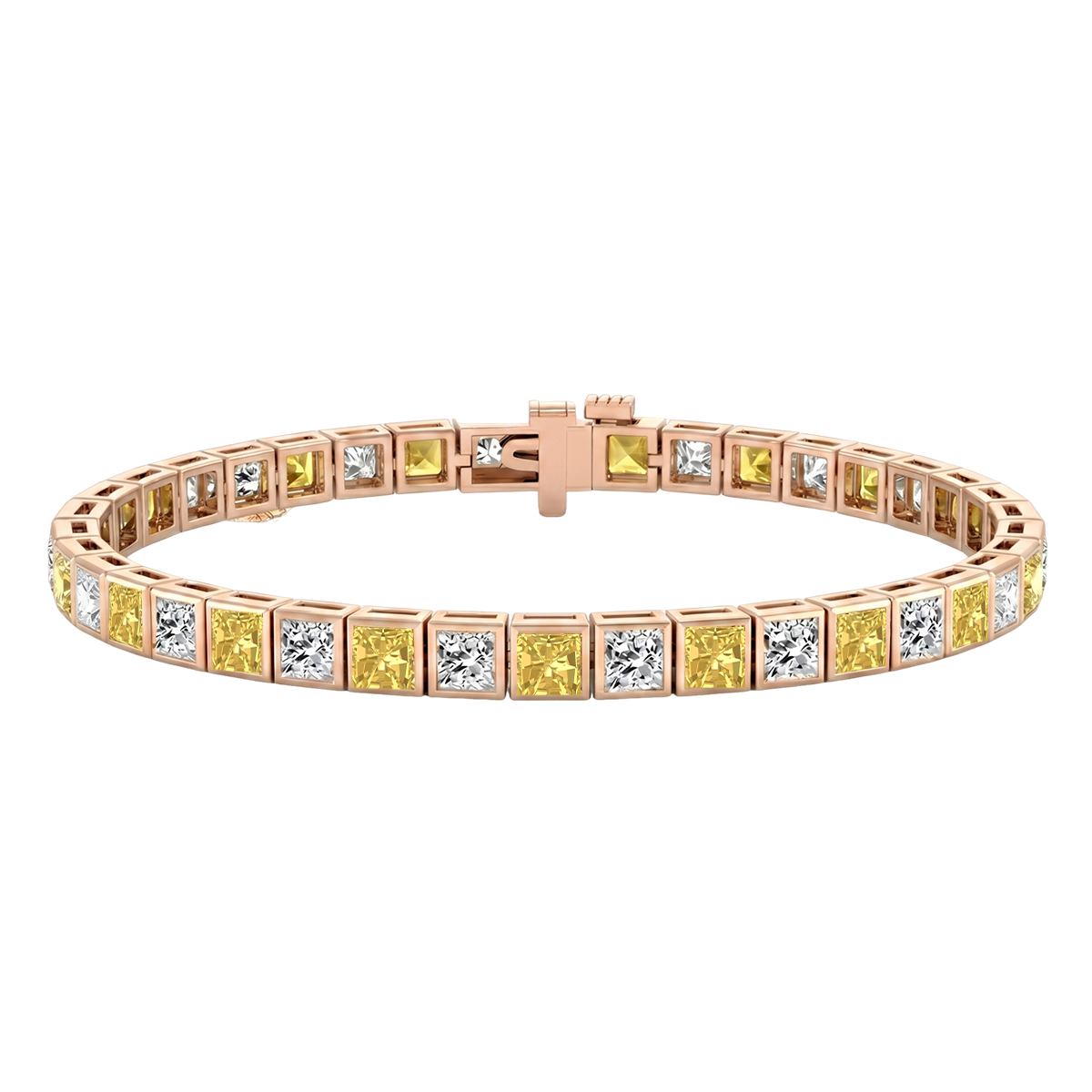 Bezel Set Princess Cut Natural Fancy Yellow & Natural Diamond Bracelet RG