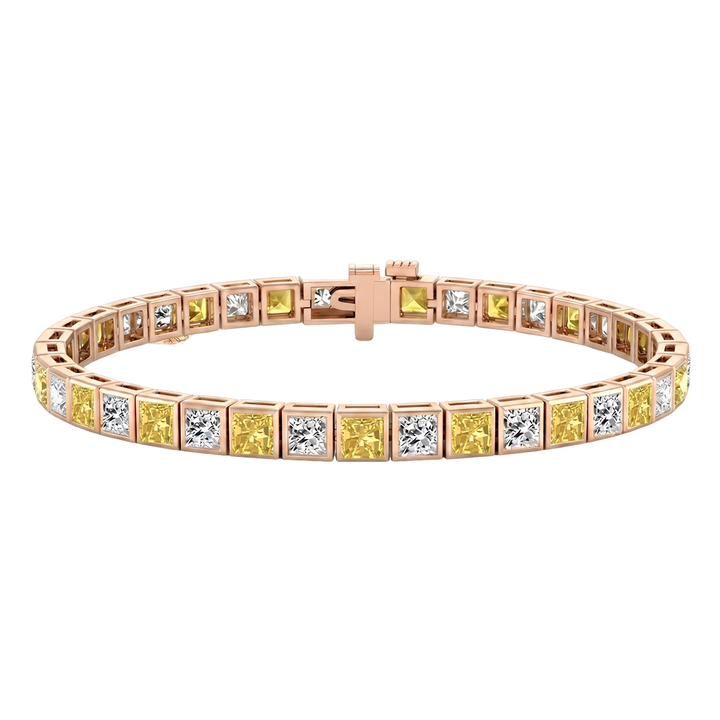 Bezel Set Princess Cut Natural Fancy Yellow & Natural Diamond Bracelet RG