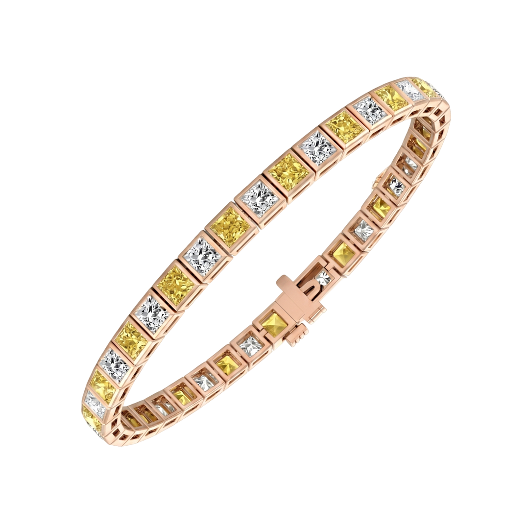 Bezel Set Princess Cut Natural Fancy Yellow & Natural Diamond Bracelet RG 2