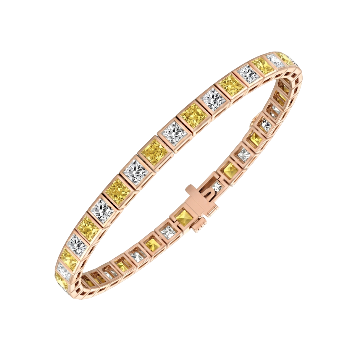 Bezel Set Princess Cut Natural Fancy Yellow & Natural Diamond Bracelet RG 2