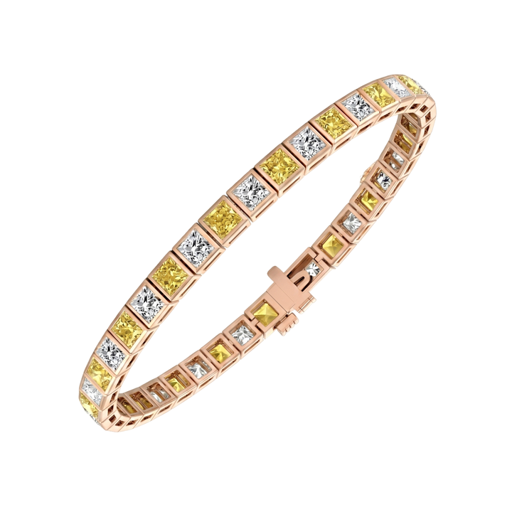 Bezel Set Princess Cut Natural Fancy Yellow & Natural Diamond Bracelet RG 2