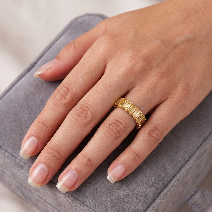 5CT Emerald Shape Natural Fancy Yellow Diamond Eternity Band