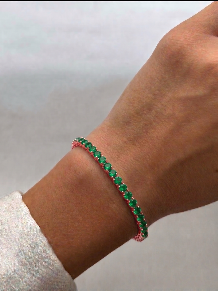 Natural Green Emerald Tennis Bracelet 18K Solid Gold
