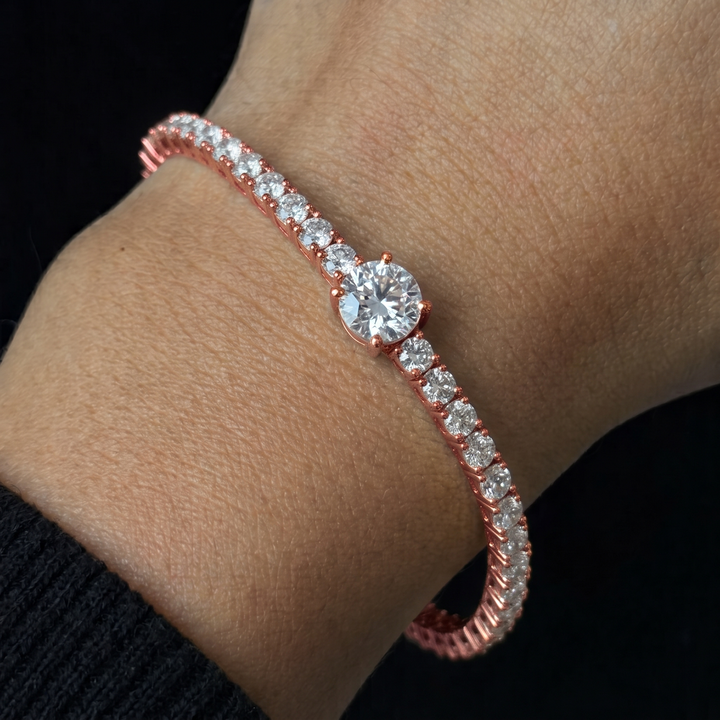 7CT T.W Natural Diamond Tennis Bracelet With Round Center Stone 14K Solid Gold