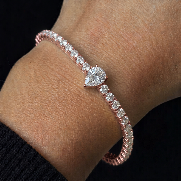 7CT T.W Pear Shape Center Stone Natural Diamond Tennis Bracelet 14K Solid Gold