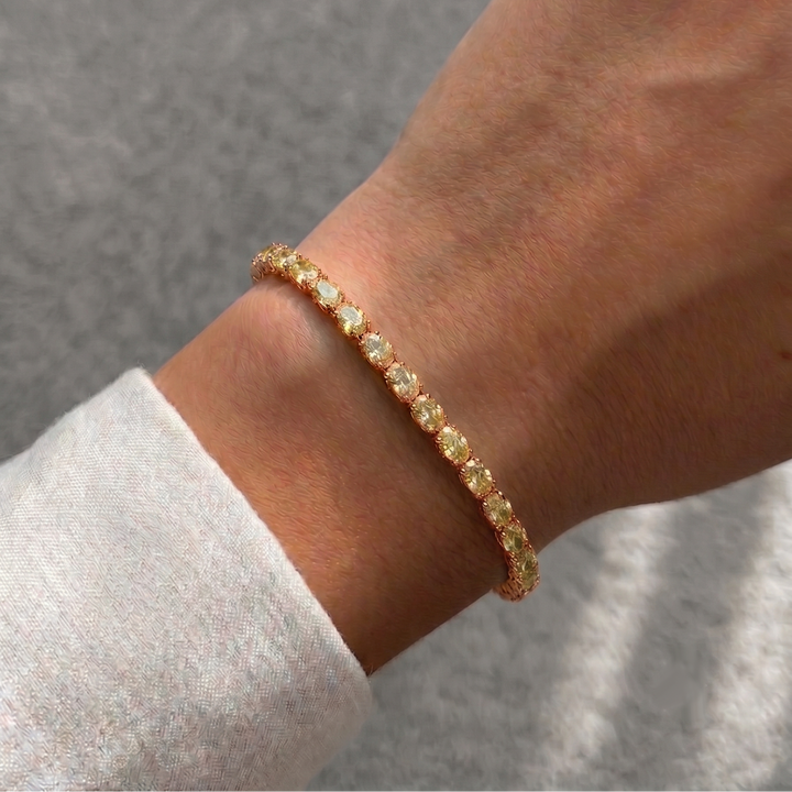 10CT East to West Oval Shape Natural Fancy Yellow Diamond Tennis Bracelet